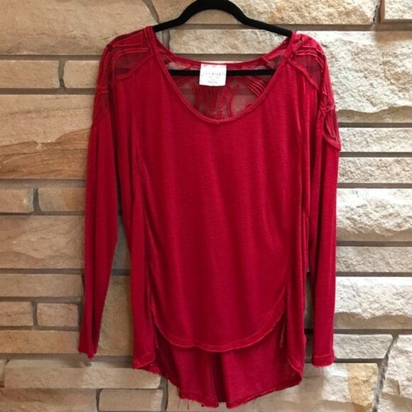 Free People Gatsby Top Embroidered Mesh Maroon Red Medium - Picture 9 of 15